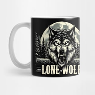 Lone Wolf Silhouetted Against Full Moon Mug